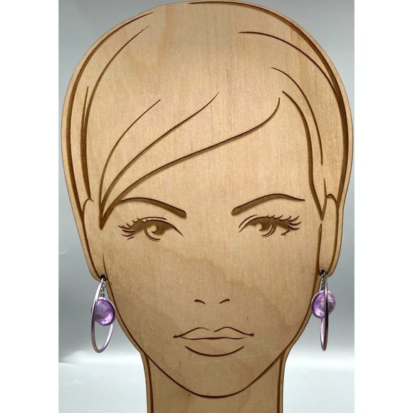 Bold Earrings Purple Hoops with Bright Crystal Dangle, Vintage Flash and Flair - Picture 3 of 5